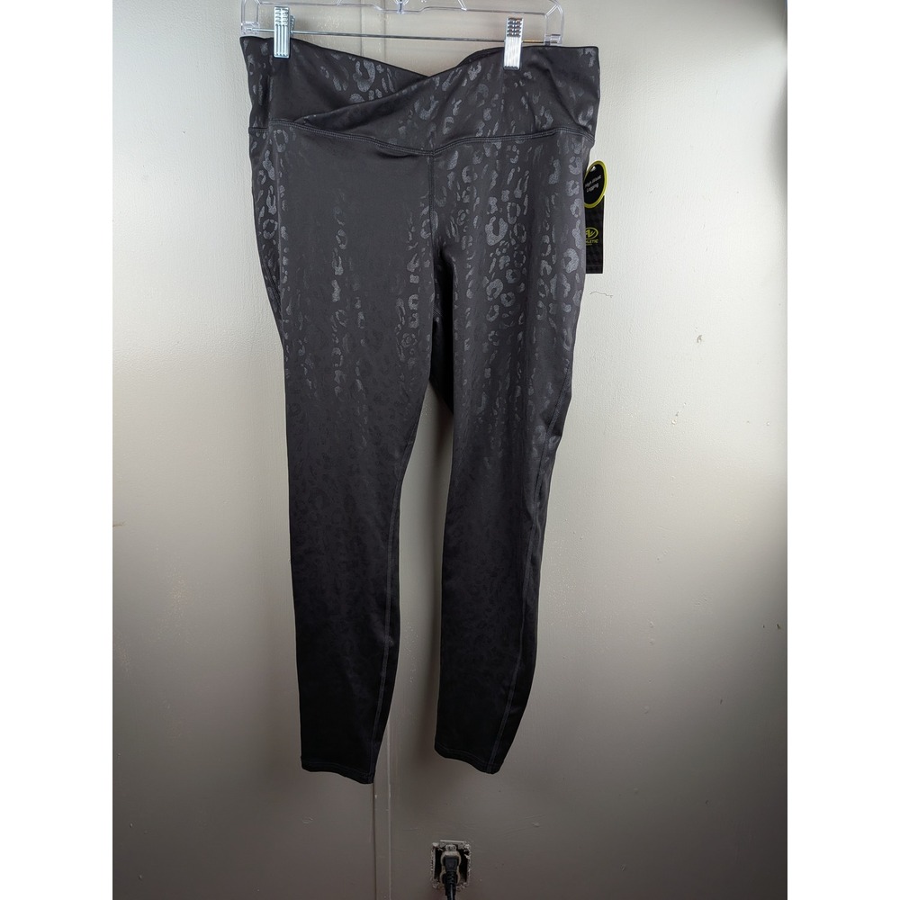 Athletic Works Womens XL 16-18 Leopard Print Crossover High Waist Leggings Black